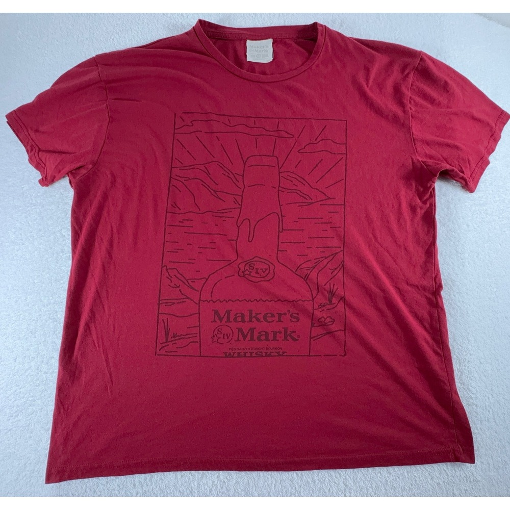 Makers Mark T Shirt Men's Red Short Sleeve Whiskey Bottle‎ Art Tee XL